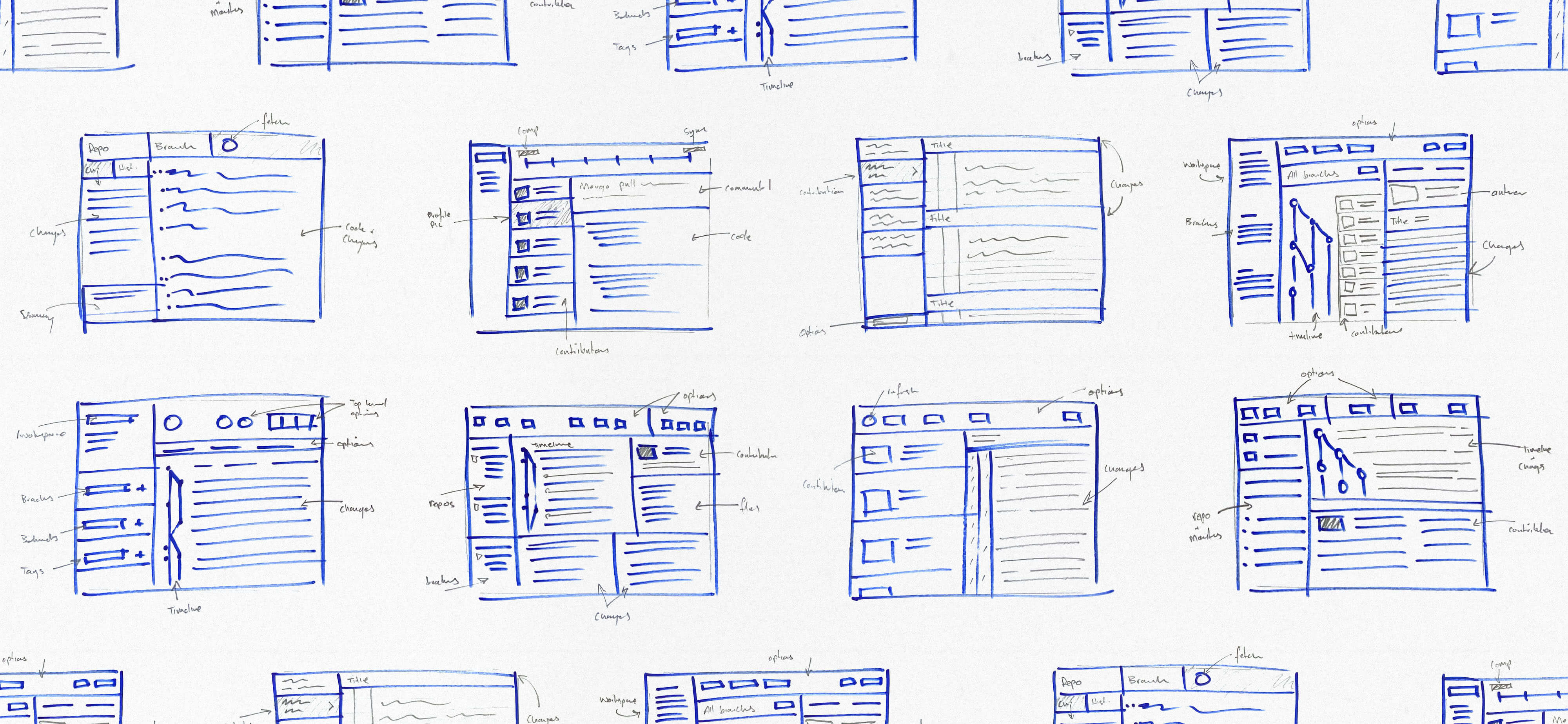 Beginning the design process with quick wireframes.